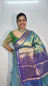 Vriksham Peacock Green Tanchoi Tissue Saree-VS4507